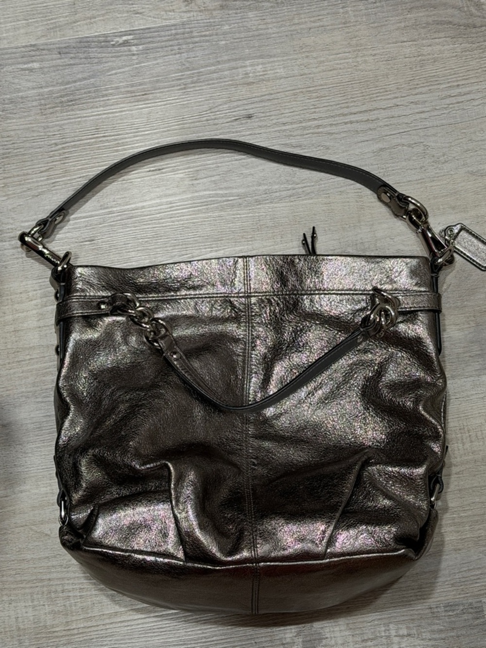 Coach Metallic Pewter Leather Shoulder hobo Bag